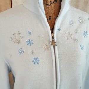 Bobbie Brooks Powder Blue Winter Snowflake Front Zip Fleece Jacket Sz M